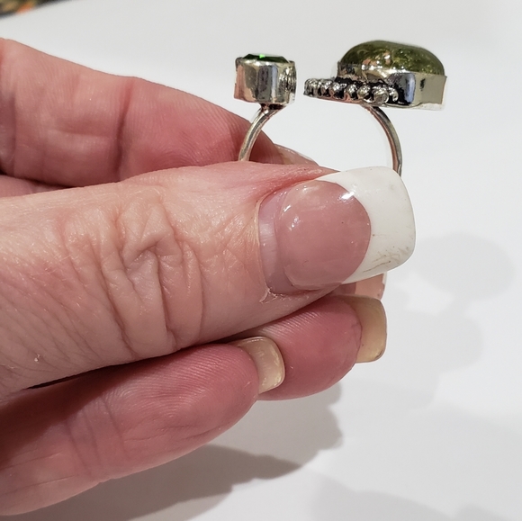 Beautiful, Handmade Unique Unakite Peridot Gem 925 Ring - Picture 9 of 15